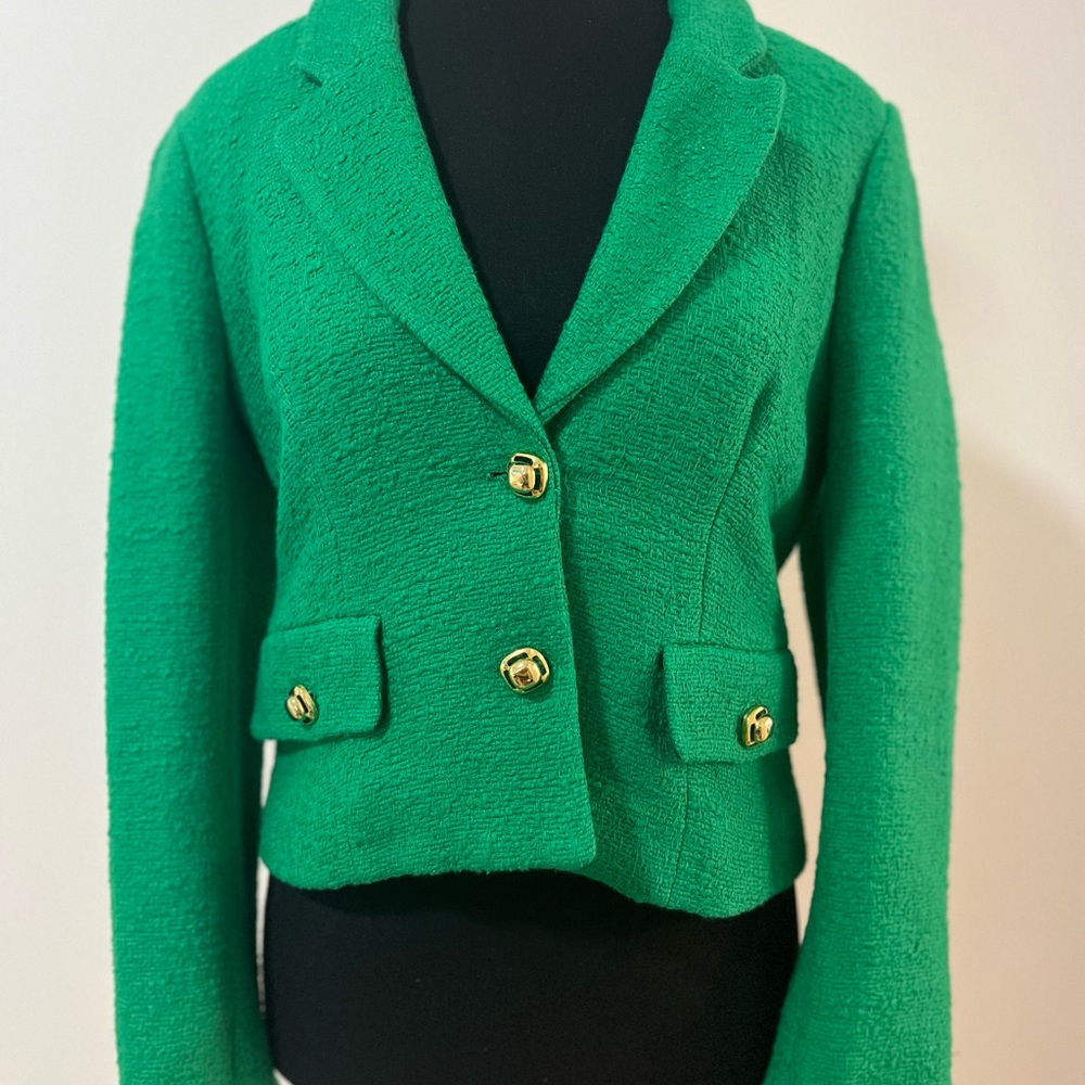 Rare Genuine Zara Cropped Textured Green Jacket